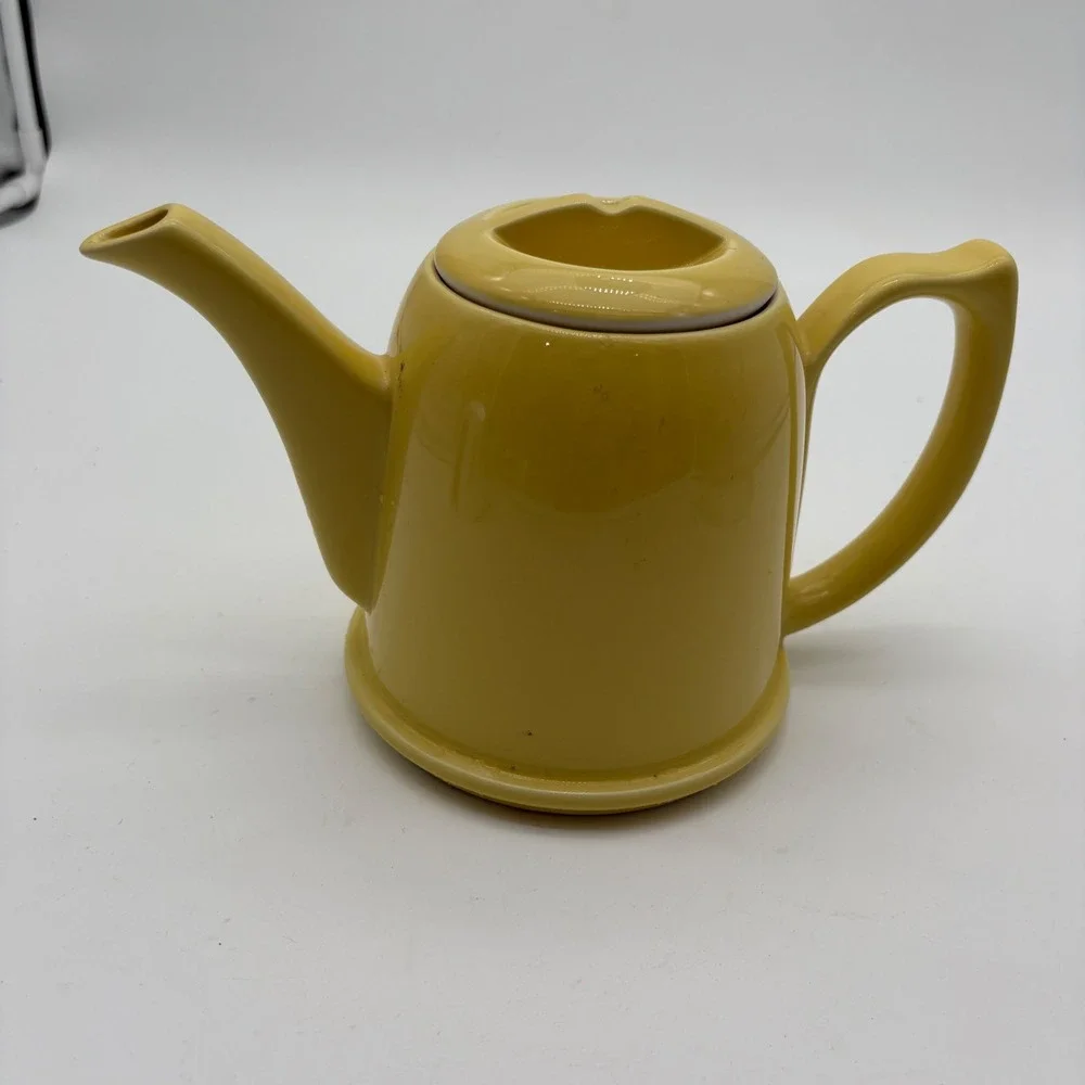 Vintage Hall China Yellow Teapot with Insulated Chrome Aluminum Cozy Made in USA